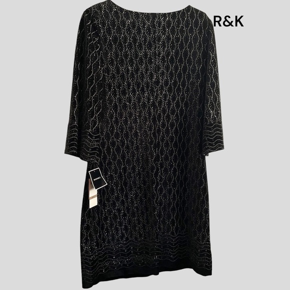 R & K Originals 3/4 Sleeve Black Dress Velvet Knit Evening Festive - Size 12 - Picture 2 of 7